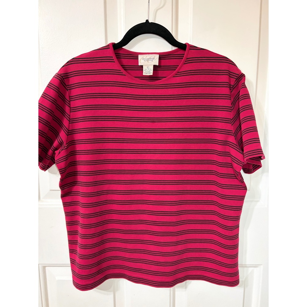 Essential Elements | Striped Short Sleeve Tee 100% cotton| L || Red Black|
